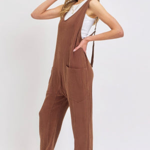 Mineral Washed Summer Jumpsuit in Brown