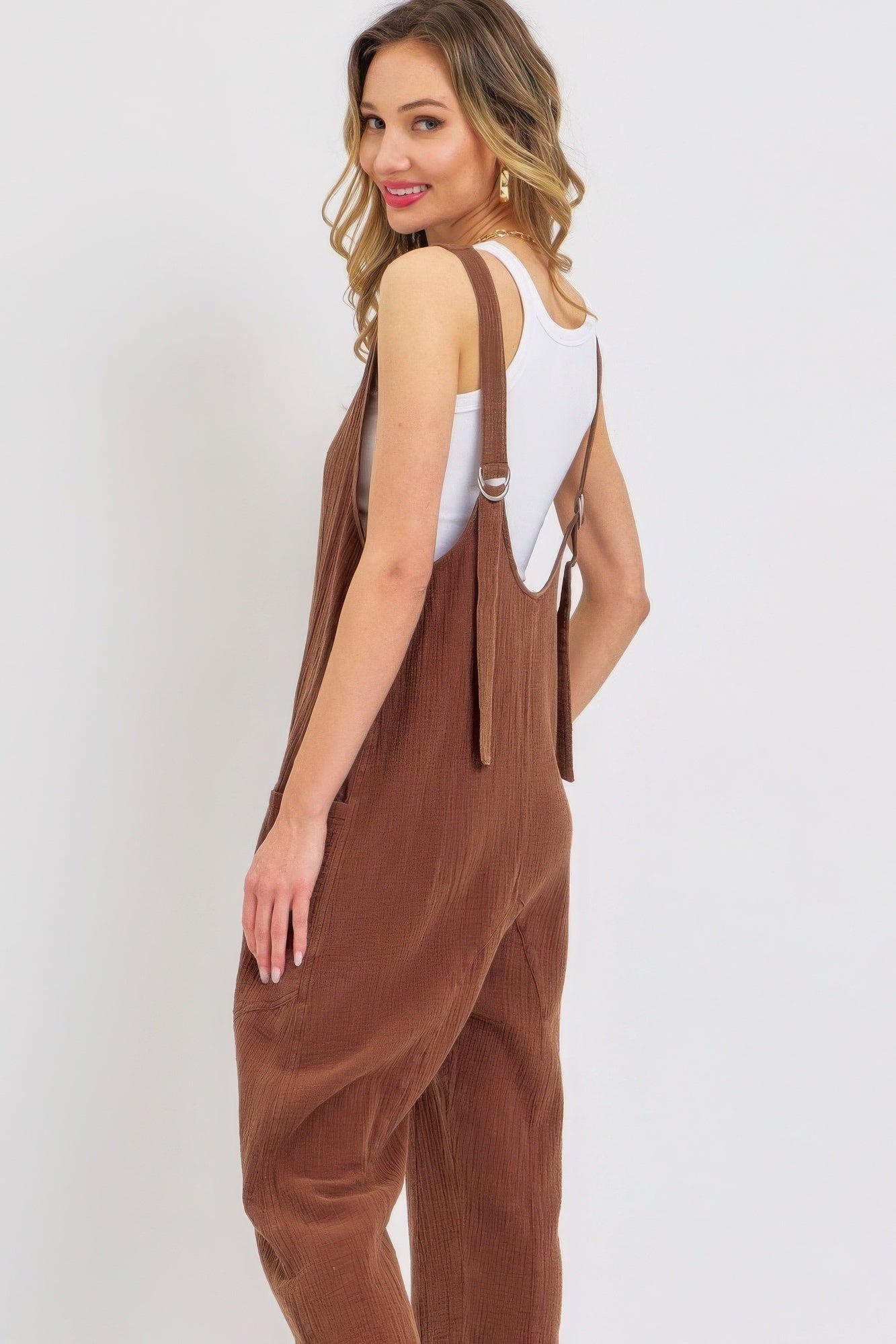 Mineral Washed Summer Jumpsuit in Brown