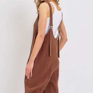 Mineral Washed Summer Jumpsuit in Brown