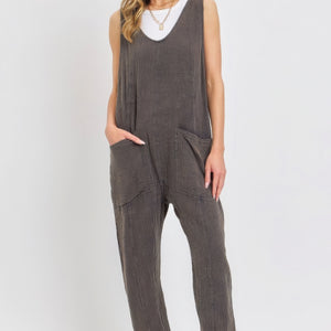 Mineral Washed Summer Jumpsuit in Stone Charcoal