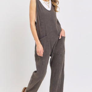 Mineral Washed Summer Jumpsuit in Stone Charcoal