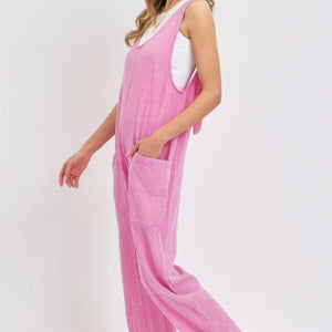 Mineral Washed Summer Jumpsuit in Pink