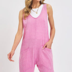 Mineral Washed Summer Jumpsuit in Pink