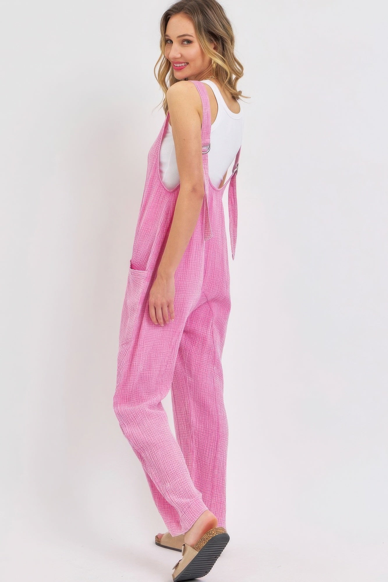 Mineral Washed Summer Jumpsuit in Pink