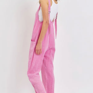 Mineral Washed Summer Jumpsuit in Pink