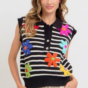 Flower Patch Stripe Knit Top