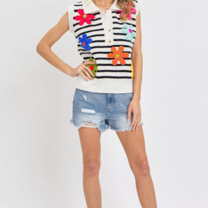 Flower Patch Stripe Knit Top