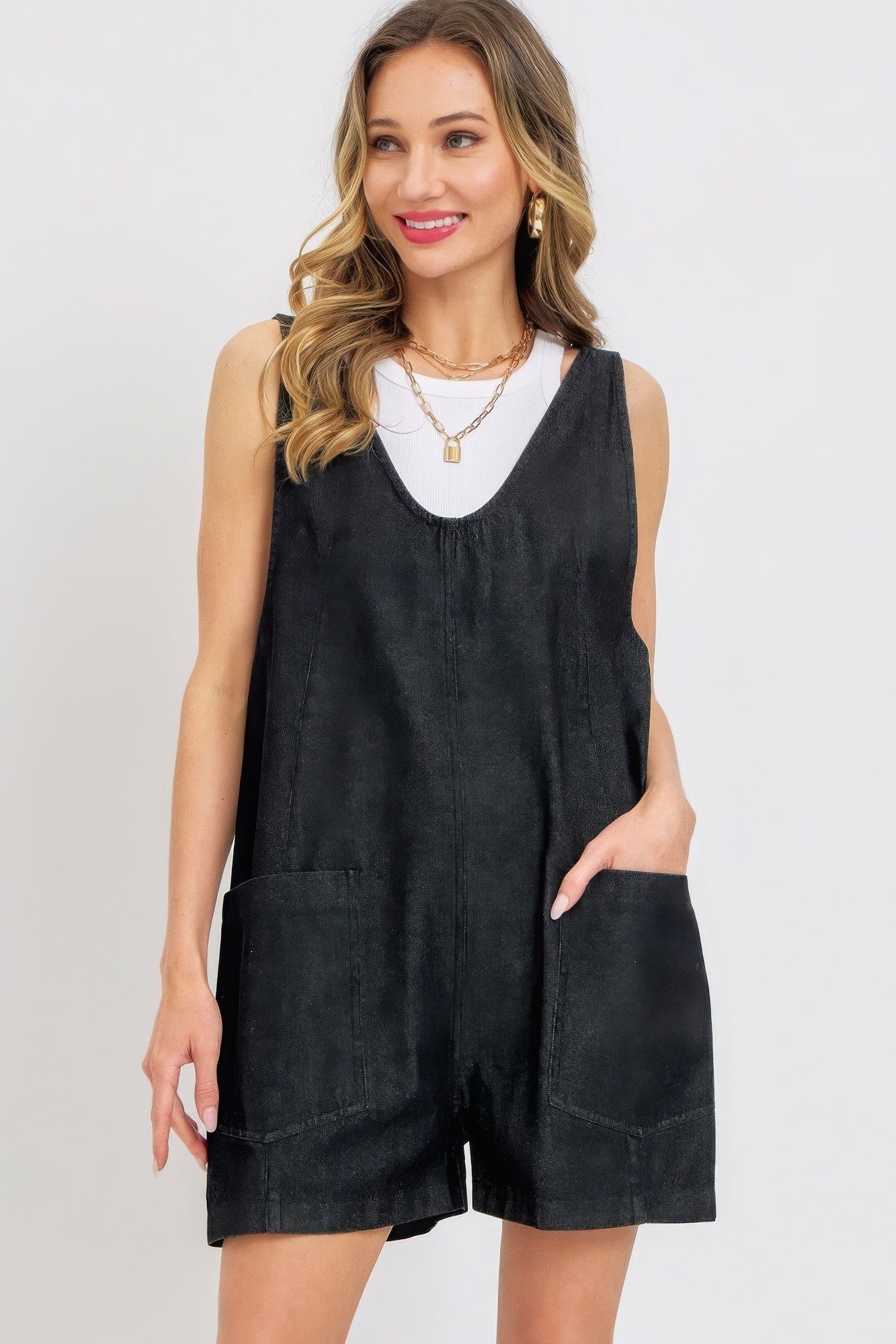 Black Summer Denim Overall Romper