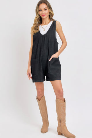 Black Summer Denim Overall Romper