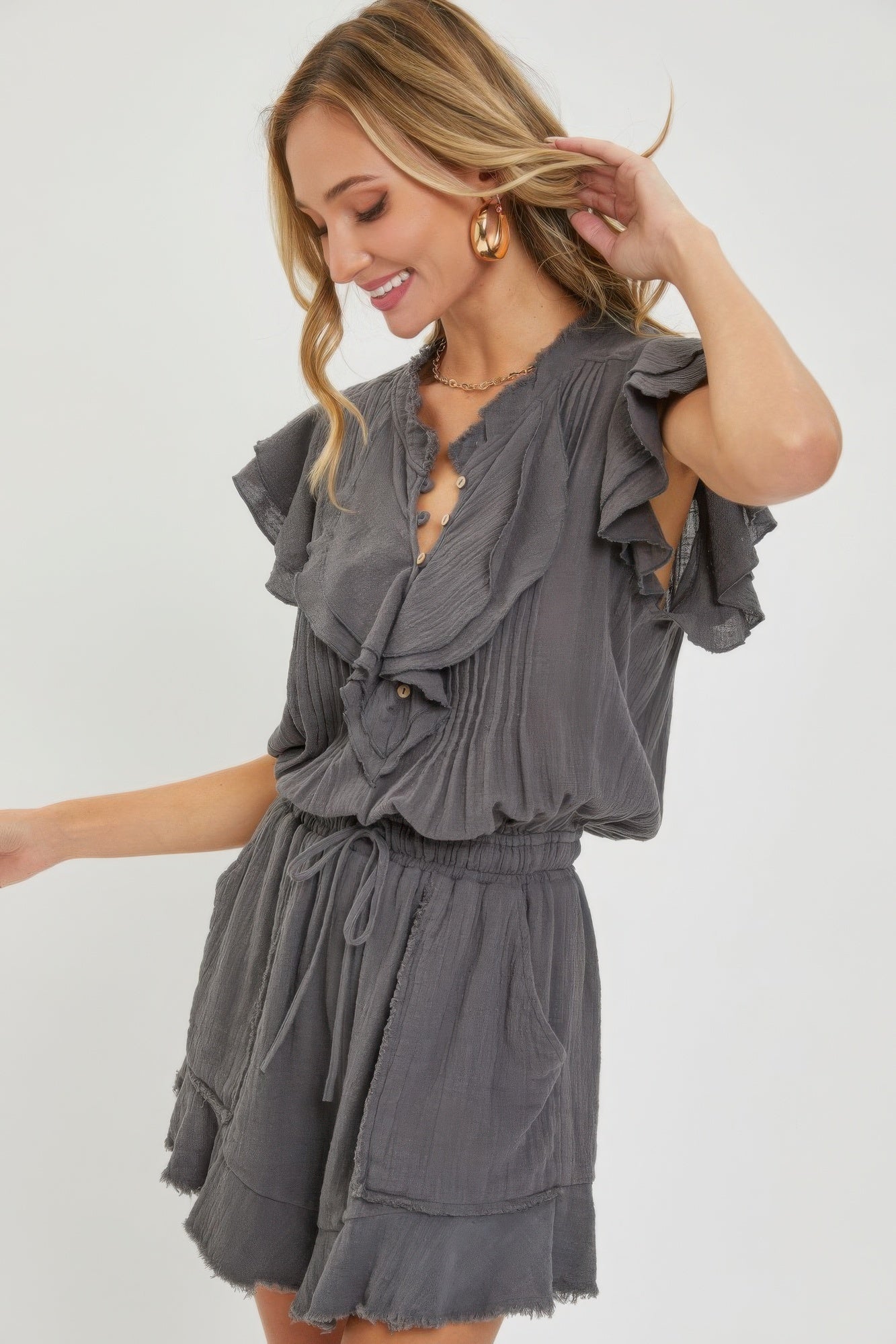 Charcoal Ruffle Romper 