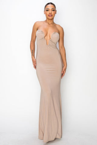 Nude Glitter Ity Tube Maxi Dress