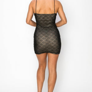 Black Mesh Mini Dress With Sequinbs