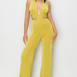 Solid Slinky Wide Legs Jumpsuit in Vibrant Lime Green