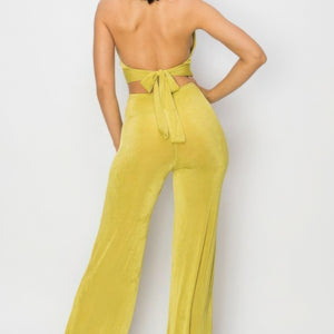 Solid Slinky Wide Legs Jumpsuit in Vibrant Lime Green