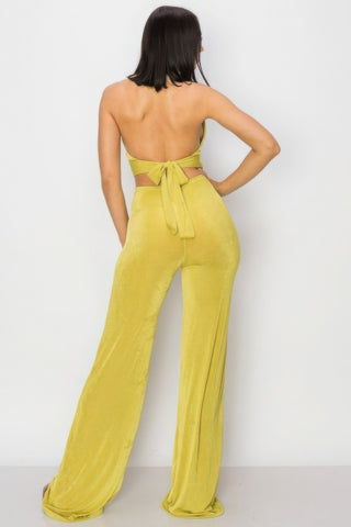 Solid Slinky Wide Legs Jumpsuit in Vibrant Lime Green