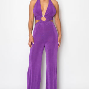 Solid Slinky Wide Legs Jumpsuit in Purple