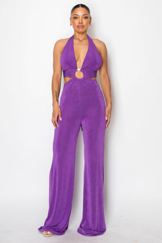 Solid Slinky Wide Legs Jumpsuit in Purple