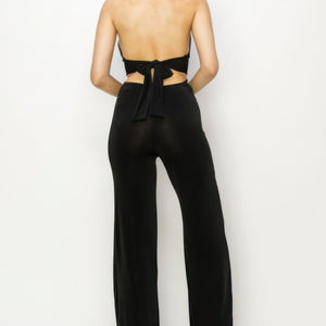 Black Solid Slinky Wide Legs Jumpsuit - Effortless Elegance