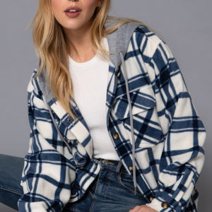 Plaid Print Hoodie Fleece Jacket