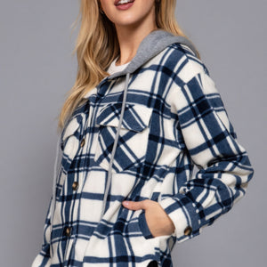 Plaid Print Hoodie Fleece Jacket