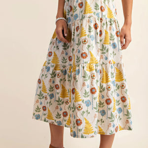 Printed long elastic waistband skirt with side pockets