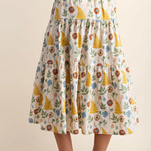 Printed long elastic waistband skirt with side pockets