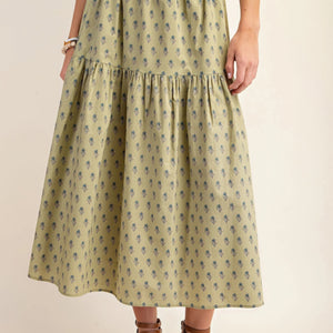 Printed tired midi skirt in Pistachio