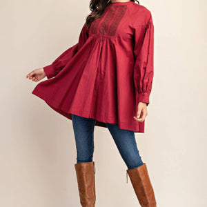 Long sleeve mini dress with lace detail in Plum