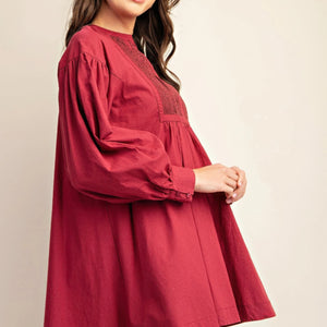 Long sleeve mini dress with lace detail in Plum