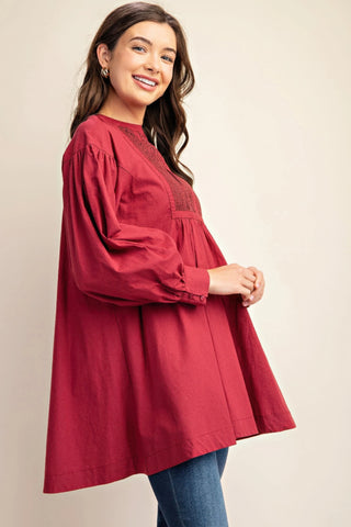 Long sleeve mini dress with lace detail in Plum