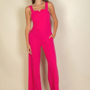 Notched neck cami jumpsuit