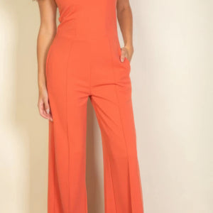 Notched neck cami jumpsuit