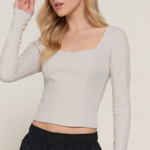 Long sleeve sweetheart neck seam detail knit top