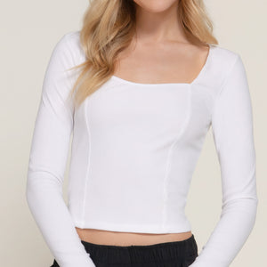 Long sleeve sweetheart neck seam detail knit top