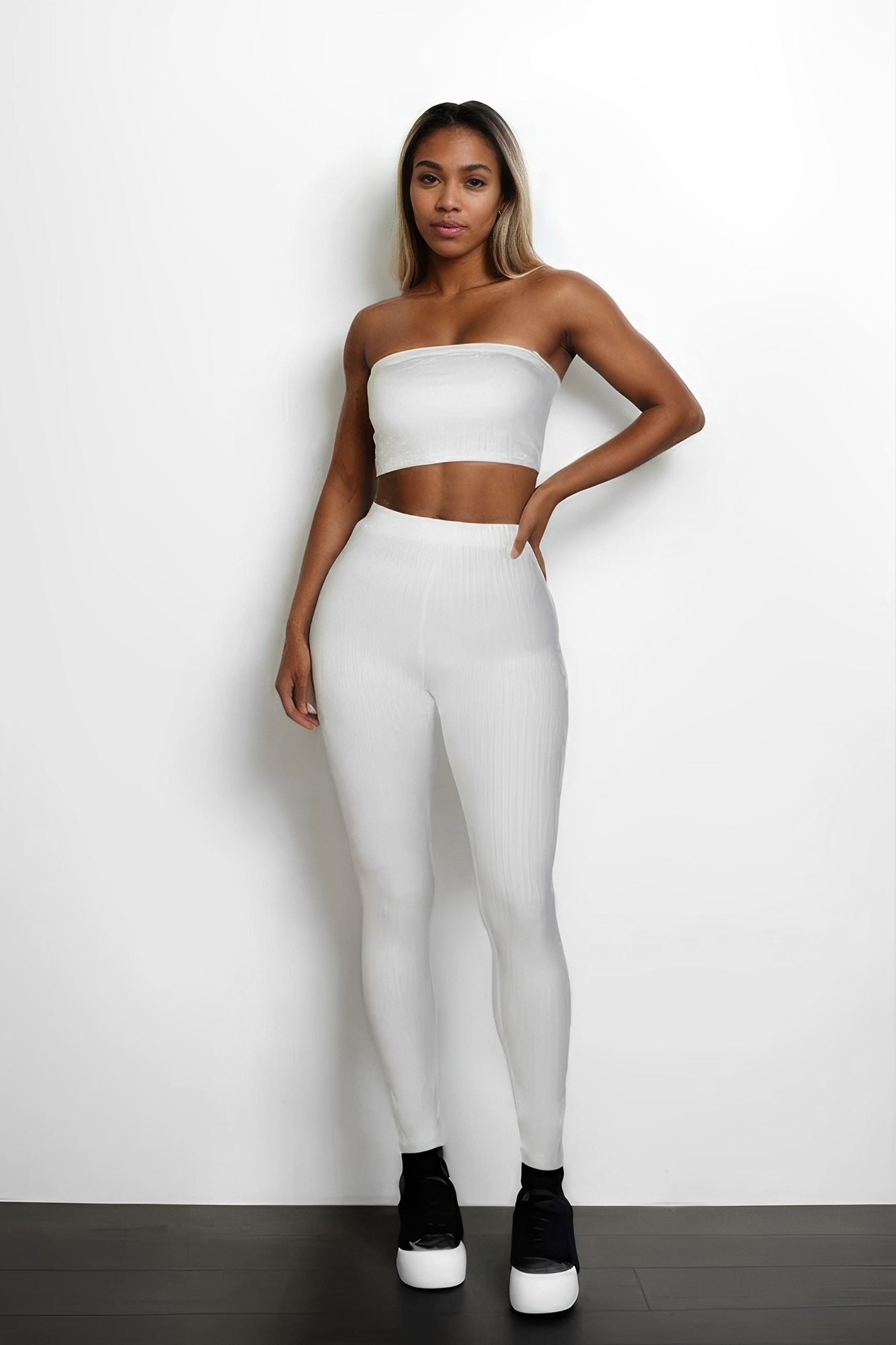 White Ribbed Tube Top & Leggings Set