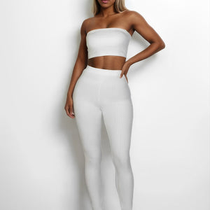 White Ribbed Tube Top & Leggings Set